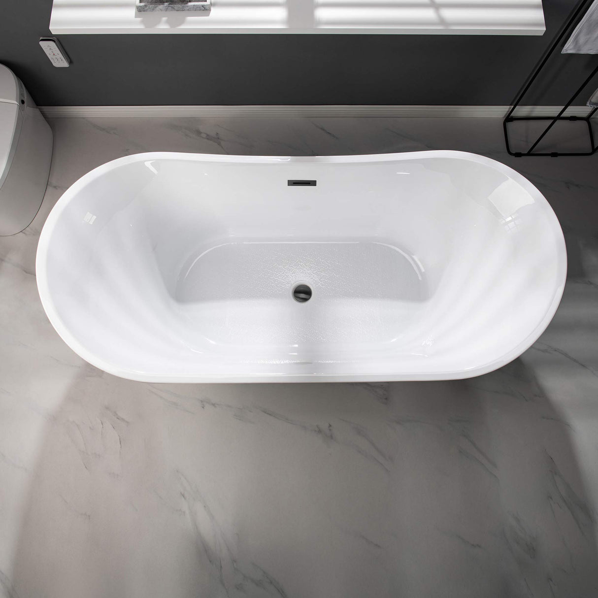 WOODBRIDGE 67" Acrylic Freestanding Bathtub Contemporary Soaking White Tub with Matte Black Overflow and Drain,B0010-MB WOODBRIDGE