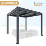 Greesum 10x10FT Outdoor Aluminum Pergola, Electric Adjustable Louvered Pergola with LED Lights and Gutter System, Metal Gazebo for Patio, Deck, Garden, Yard, Black Greesum