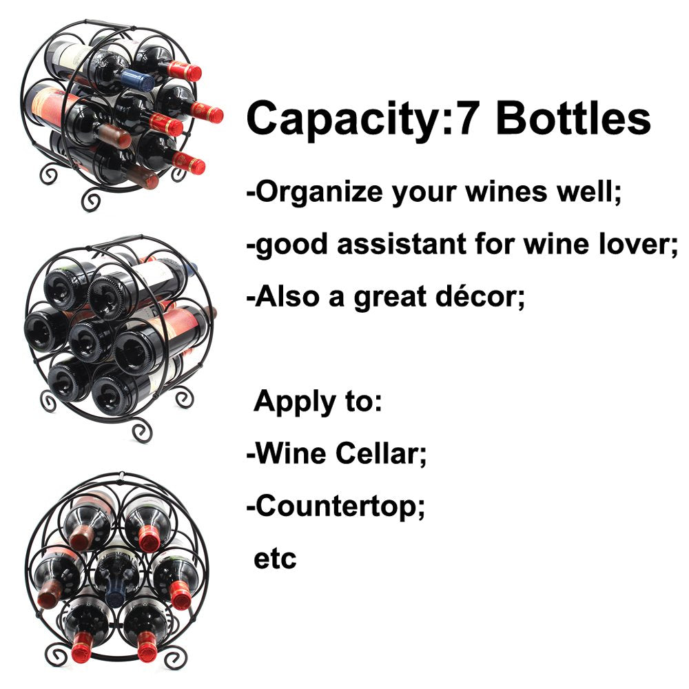 PAG 7 Bottles Freestanding Countertop Wine Rack, Metal Small Table Top Wine Rack, Drink Organizer Bottle Holder, Kitchen Organizers and Storage, Black PAG