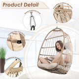 RADIATA Foldable Hanging Egg Chair Without Stand, Rattan Swing Chair with Cushion and Pillow, Wicker Hammock Chair for Indoor Outdoor Bedroom Patio Garden (Beige) RADIATA