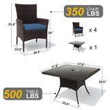 Gotland 5-Piece All-Weather Rattan Patio Dining Set with Tempered Glass Table, Tilt Backrest, Umbrella Hole, and Removable Cushions for Lawn, Deck, Backyard Gotland