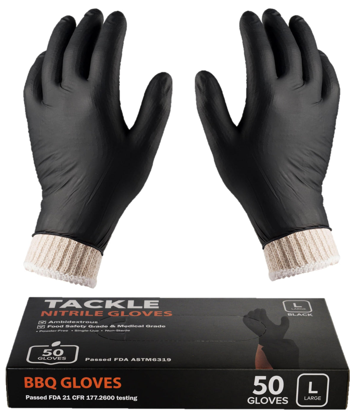 Tackleit BBQ Gloves 2 Cotton Glove Liners and 50 Disposable Nitrile for Cooking Baking Grilling Washable Cotton Liners Powder Latex Free Nitrile Gloves Tackleit