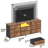 Loomie 63 Inch Dresser for Bedroom, Wide Long Fabric Dresser with LED Lights & 8 Drawers, Large TV Stand for 55, 65, 70 Inch TV, Entertainment Center with Storage (Rustic Brown) Loomie