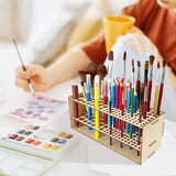 HESHUYU Wooden Paint Brush Holder 105 Holes Paintbrush Holder Organizer Paint Brush Stand Rack with Silicone Rings for Pens Pencils Artist HESHUYU