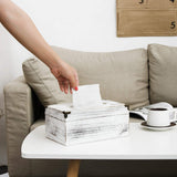 Distressed Wooden Rustic Facial Tissue Box Holder Tissue Box Cover Napkin Dispenser for bathroom Living room dining room bedroom toilet (Washed white) VERGOODR