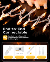 Brightown Christmas String Lights, 100-Count 26.5ft Clear Incandescent Bulb Mini Lights for Indoor Holiday Decor, Christmas Tree Garland Wedding Party Multi-Use Decoration, White Wire Brightown