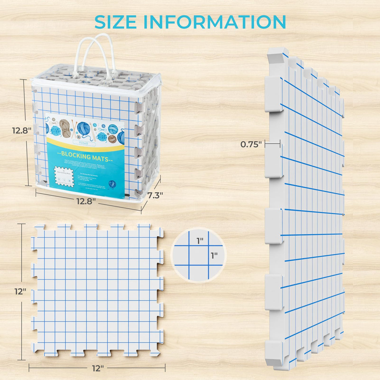 Yiitoll Blocking Mats for Knitting, Extra Thick Knitting Blocking Mat with Grid Lines, 9 Packs Crochet Blocking Board for Needlepoint or Crochet Includes 100 T-pins and Storage Bag Yiitoll