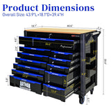 WTRAVEL Heavy Duty Rolling Tool Chest with 12-Drawer Tool Cart Mechanic Tool Box with Wheels Tool Storage Cabinet Mobile Workbench Tool Bench for Garage, Workshop, Warehouse, Repair Shop, Wood Top WTRAVEL