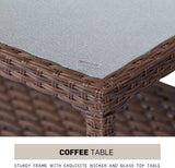 SOLAURA Patio Furniture Set Outdoor Conversation Set All Weather Wicker Furniture 4 Pieces Sectional Sofa Set with Tempered Glass Coffee Table-Brown SOLAURA