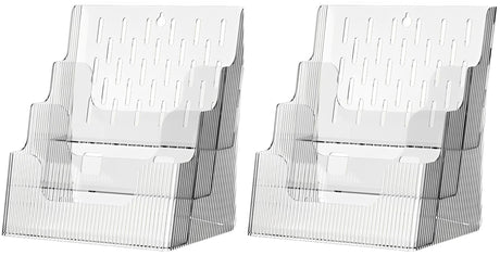 Gagee 2 Pack Brochure Display Stand or Wall Mount 8.5 x 11 inch,3 Tier Magazine Holder,Clear Stands for Display Literature,Brochures,Pamphlet,Flyer,Paper Document Gagee