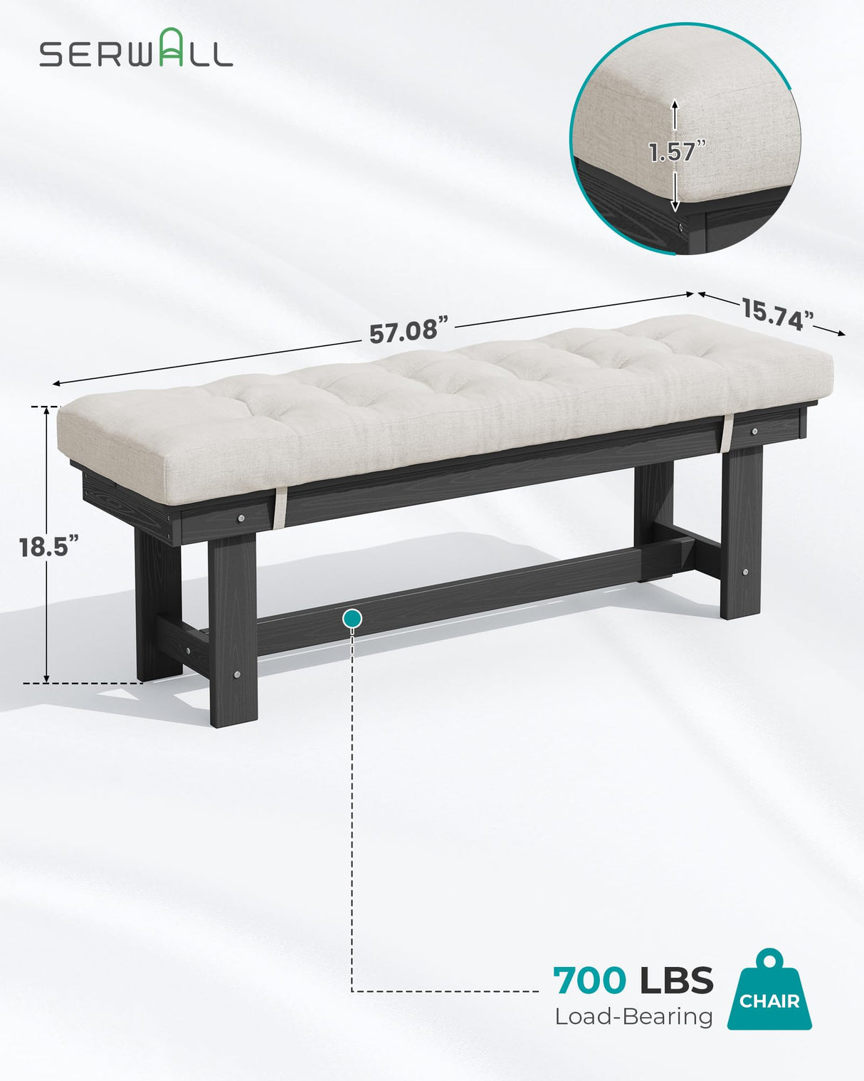 SERWALL Outdoor Dining Set for 6, HDPE Outdoor Furniture with Umbrella Hole & 1 Cushioned Bench & 4 Outdoor Dining Chairs, Black SERWALL