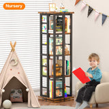 EasyCom 360° Rotating Wood Bookshelf with Metal Frame - 4-Tier Corner Storage for Living Room and Office, Brown EasyCom