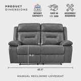 Lexicon Reclining Sofa for Living Room, Double Recliner RV Couch, Manual Wall Hugger Recliner, Home Theater Seating Leather Match Reclining Sofa with Pillow Top Armrests, 62.5''W Loveseat, Dark Grey Lexicon