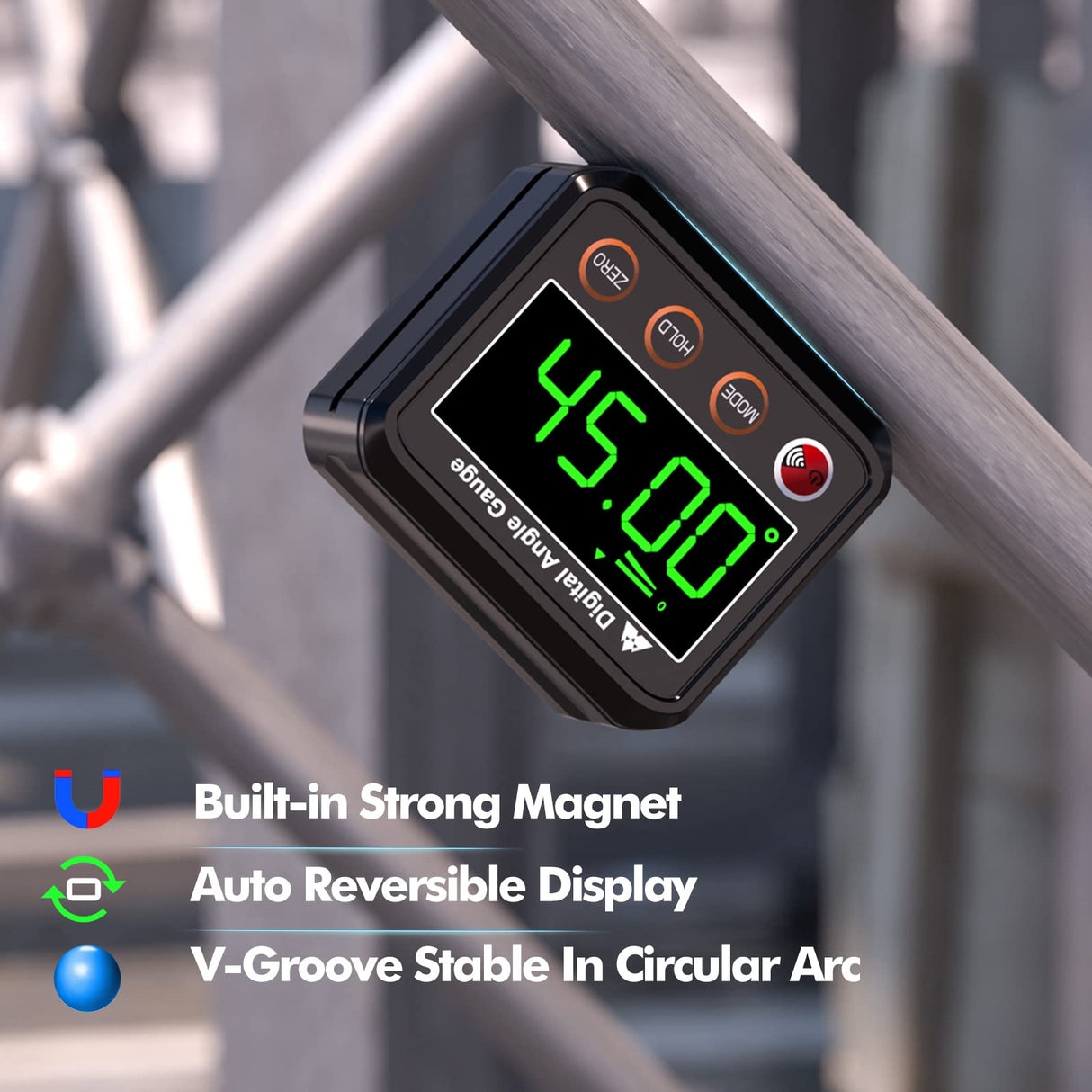 VOLCANOES CLUB Magnetic Digital Angle Finder Protractor Inclinometer - Mini Digital Level Angle Gauge - Fast & Stable Measurement Tool - Backlit Display & Big Number - Woodworking, Construction VOLCANOES CLUB