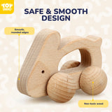 TOY Life Wooden Toys Cars, Animal Wooden Cars, Montessori Toys for Babies 0-6-12 Months, Wooden Baby Toys for 1 Year Old Boy Christmas Birthday Gift, Baby Boy Nursery Decor, Elephant & Rabbit Toy Car TOY Life