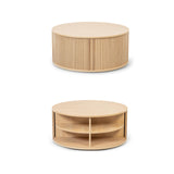 WERMO 35'' Round Coffee Table with Storage and Shelves - Round Center Table for Living Room and Office. Wood Mid Century Modern Coffee Tables for Living Room (Oak) WERMO