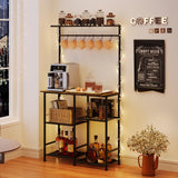 X-cosrack 60" Tall Bakers Racks for Kitchens, Microwave Stand, 4-Tiers Coffee Bar Table,with Adjustable Shelves and 6 S-Hooks,Open Shelf Storage, Kitchen Shelf for Spices, Pot Rack, Rustic Brown X-cosrack