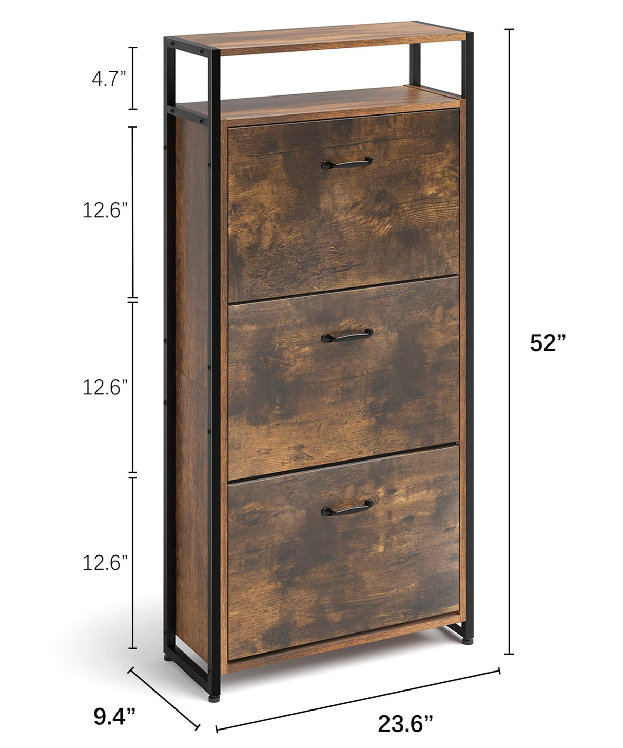 HAIOOU 3 Drawer Industrial Shoe Cabinet, Slim Freestanding Wood Shoe Rack Storage Organizer Stand with Flip Doors, Open Storage Shelf, Anti Toppling for 15-18 Pairs (Rustic Brown, Medium) HAIOOU