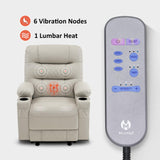 MCombo Power Recliner Chair with Heat and Vibration, Cup Holder, USB Port, Extended Footrest, Faux Leather Electric Reclining Sofa for Living Room PR621 (Light Grey) MCombo