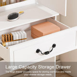 Montary Modern Mini Vanity Table with LED-lit Mirror & Hidden Storage & Padded Stool, 23.6" D Adjustable Brightness Vanity Desk Simple Design, Space-Saving Dressing Table for Small Bedrooms, White Montary