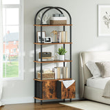 HOOBRO 5-Tier Bookshelf, Arched Bookcase with 2 Drawers, Tall Industrial Style Display Rack, Modern Standing Bookcase with Metal Frame for Office, Bedroom, Kitchen, Rustic Brown and Black BF175SJ01 HOOBRO