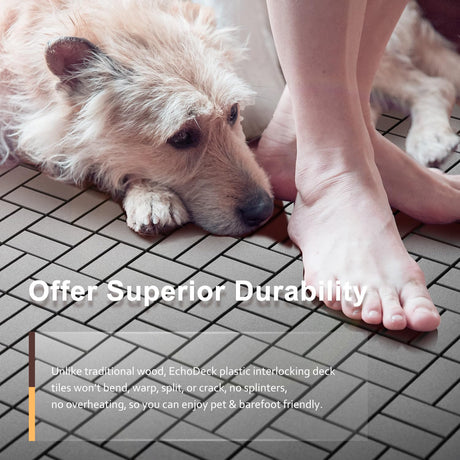 Interlocking Deck Tiles, EchoDeck Patio Deck Tiles, 44 Pack Deck Tiles Interlocking Outdoor All Weather, 12"x12", 8 Slat, 44 Sq. Ft, Highly Durable, Stylish, Non-Slip, Faster-Drying, Dark Grey EchoDeck