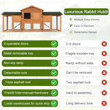 Rabbit Hutch Outdoor, 74" Large Bunny Cage with Waterproof Roof, Removable Pull Out Tray, 2 Runs, 2-tier Wooden Rabbit House for Small Animals, Rabbit Enclosure Suits for Guinea Pigs, Hamster, Natural Kinpaw