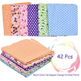 42Pcs 10"x10" Quilting Cotton Fabric Squares Sheets Pre-Cut Multi-Color Design Printed Floral Craft Fabric for DIY Sewing Scrapbooking Quilting Craft Patchwork (Red/Pink/Yellow/Green/Blue/Purple) HDST-HOME