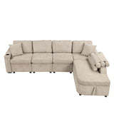 Merax Modern 109.8" L-Shaped Couch Sectional Sofa with Storage Chaise,Cup Holder and USB Ports for Living Room Beige Merax