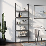 Furmax 5-Tier Bookshelf, Wall Mount Ladder Shelf with Wood Board and Industrial Metal Frame, for Home Office, Living Room, Bedroom, Entryway and Hallway Furmax