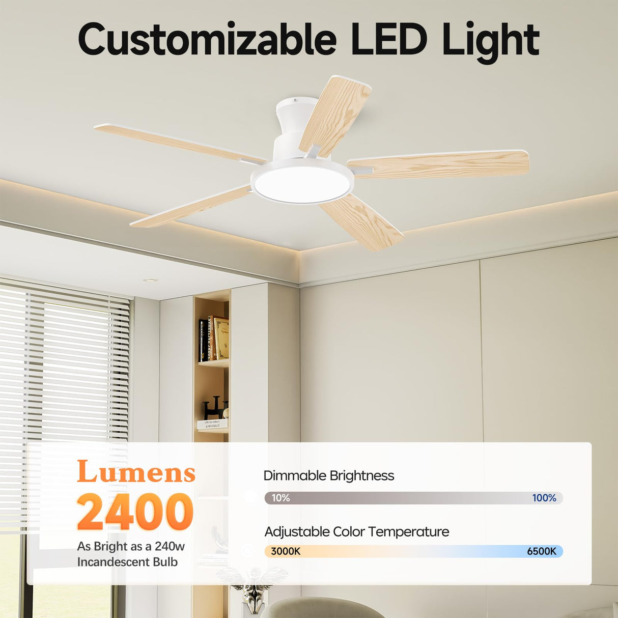 Atolit Ceiling Fans With Lights,52 Inch Smart Ceiling Fan, Remote/App Control, Compatible with Alexa/Google Assistant,Reversible,Dimmable,Adjustable Color Temperature,6 Speeds,Timer(White) Atolit
