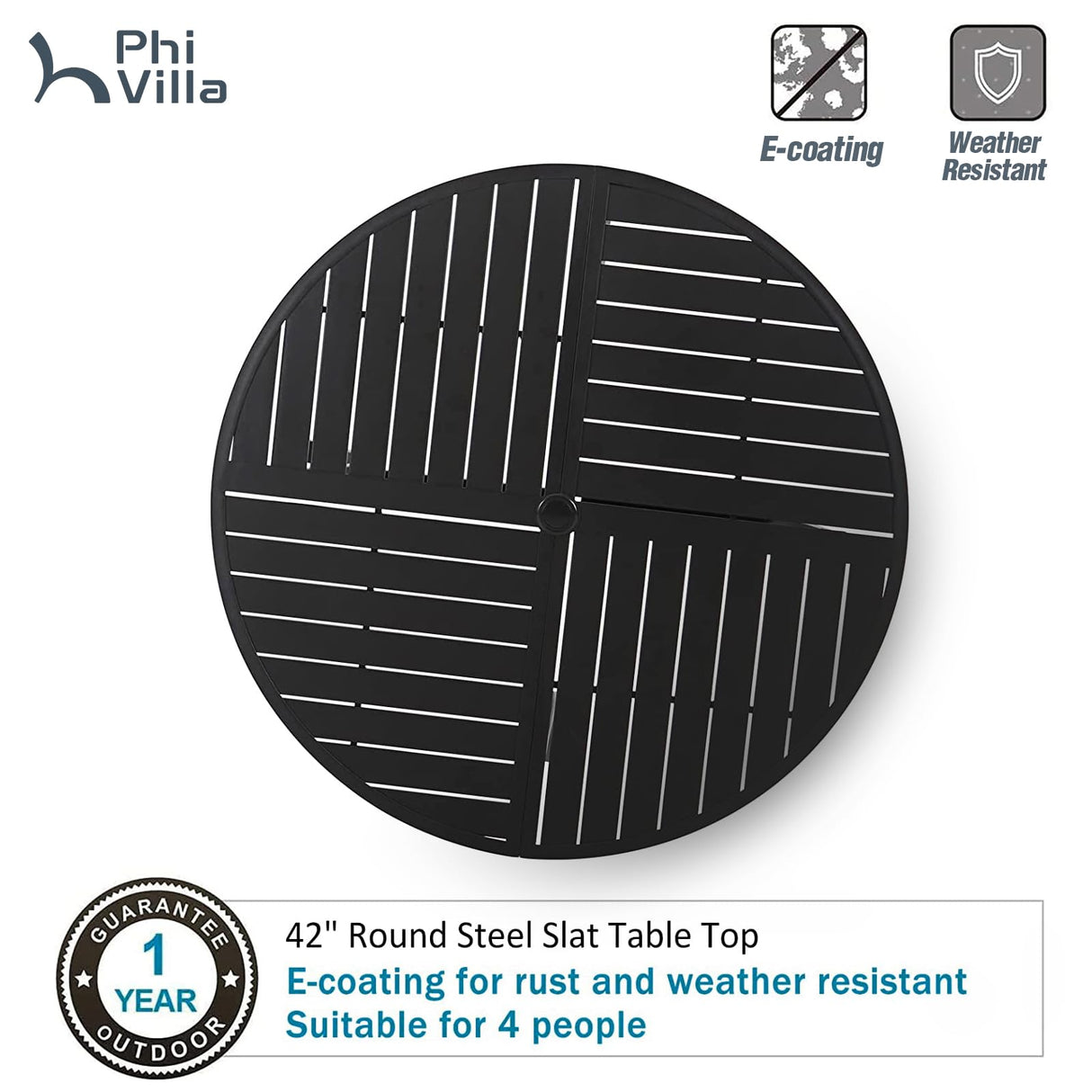 PHI VILLA 5 Pieces Patio Dining Set with 10ft Patio Umbrella, Metal Patio Circle Table Outdoor Stackable Wrought Iron Chair Set of 4 & 42" Large Round Dining Table,3 Tier Vented Orange Red Umbrella PHI VILLA