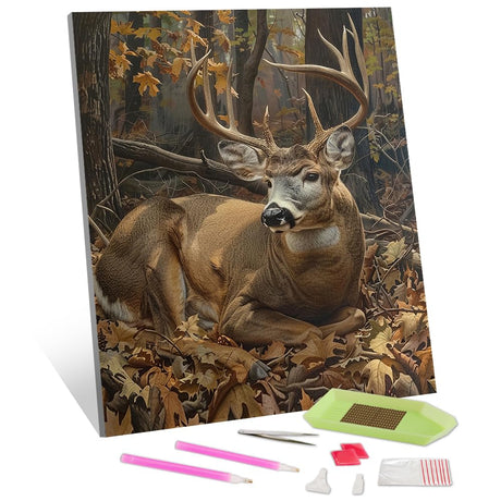 Diamond Art Kits for Adults, Deer Diamond Art Painting Deer in Forest DIY Diamond Paintings Crafts for Adults, 12x16 Inches TISHIRON