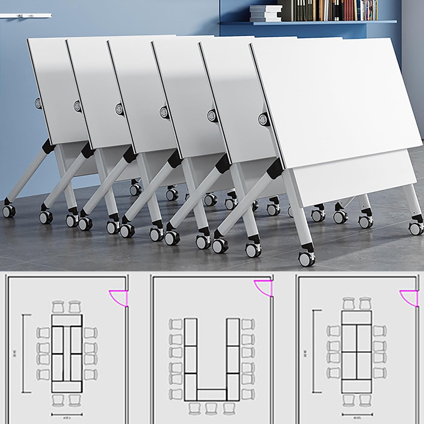 JNMDLAKO 2.5 FT Conference Room Table 6 Pack Folding Conference Table Conference Room Foldable Flip Top Table Training Tables with Wheels for Office Meeting Room Classroom - WoodArtSupply