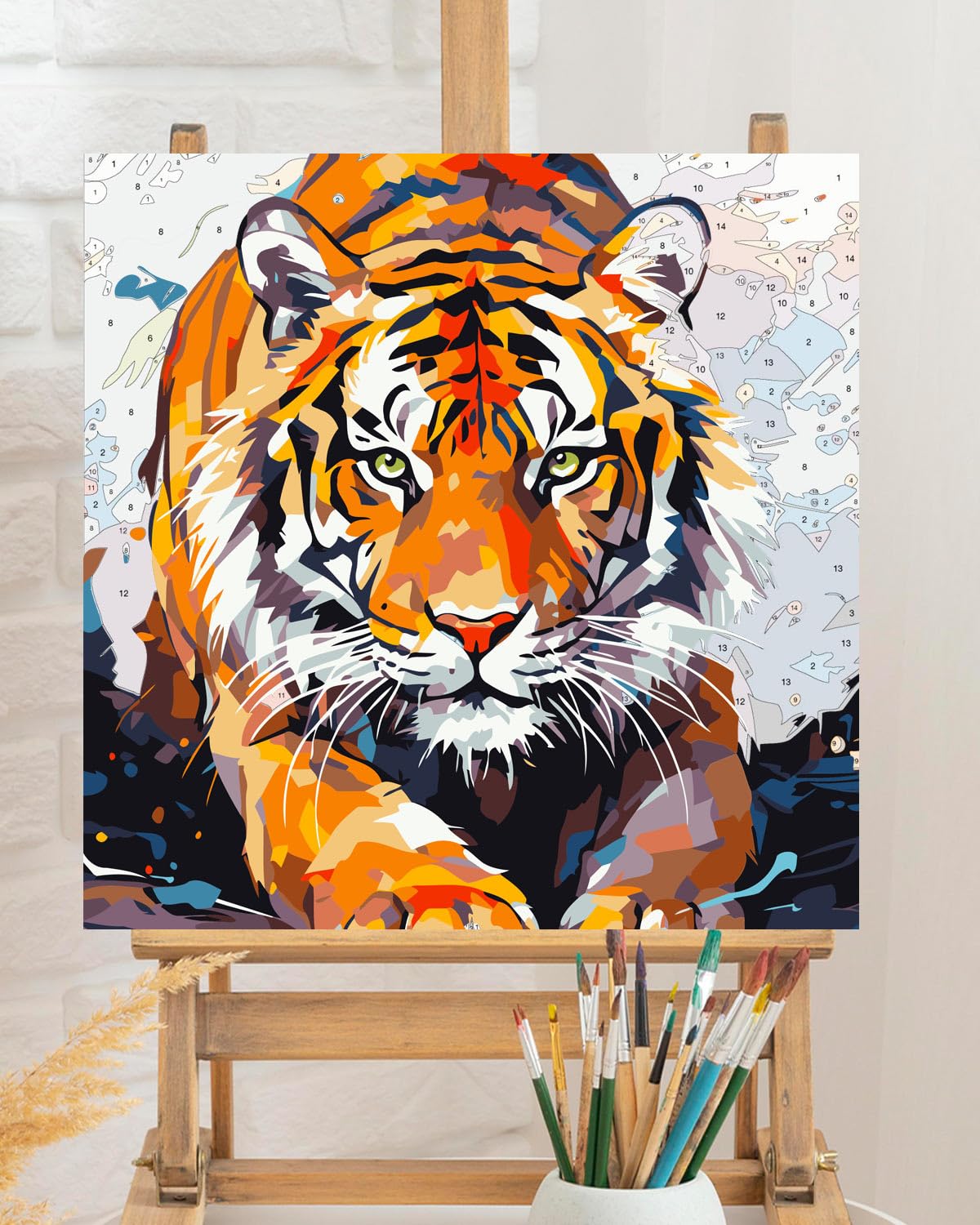 TOCARE Framed Paint by Numbers Kit for Adults, Tiger Paint by Number Framed, Adult Paint by Number Kits on Canvas Framed Tiger for Home Wall Decor (10x10 Inch, Without Easel) TOCARE