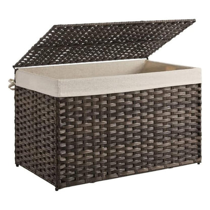 SONGMICS Storage Basket with Lid, 42.3 Gallon (160L) Storage Bin, Woven Blanket Storage Basket with Handles, Foldable, Removable Liner, Metal Frame, for Bedroom, Laundry Room, Brown URST76BR - WoodArtSupply