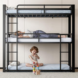 Mixcous Metal Triple Bunk Bed, Twin Over Twin Over Twin Heavy Duty Bunkbeds, Full-Length Guardrail Family-Friendly for All Ages, Bedroom, No Box Spring Needed, Easy Assembly, Black Mixcous