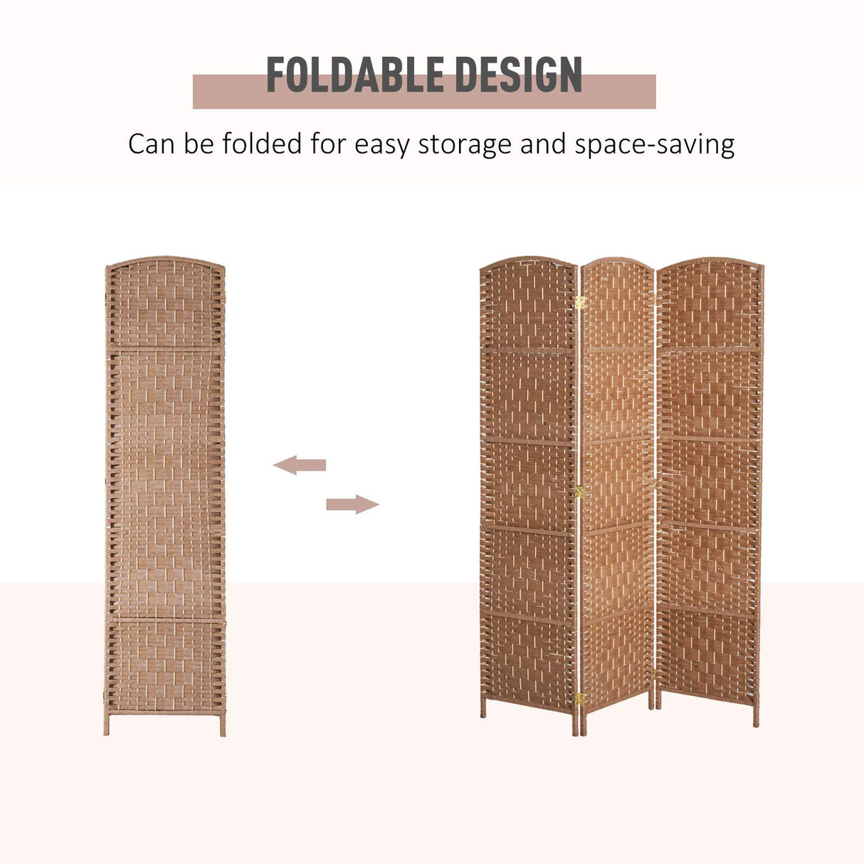 HOMCOM Room Divider, 3 Panel Folding Privacy Screen, 6FT Tall Portable Wicker Weave Partition Wall Divider for Bedroom, Home Office, Natural HOMCOM