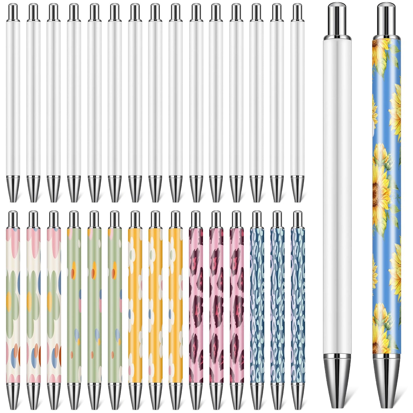 Yexiya 30 Pcs Sublimation Pens Blank No Clip with Shrink Wrap Silver Clip Free Design Sublimation Ballpoint Pen Personalized Pens for DIY Birthday Christmas Office School Stationery Supplies