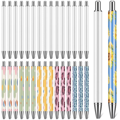 Yexiya 30 Pcs Sublimation Pens Blank No Clip with Shrink Wrap Silver Clip Free Design Sublimation Ballpoint Pen Personalized Pens for DIY Birthday Christmas Office School Stationery Supplies Yexiya