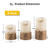 AKU TONPA Flameless Candles Battery Operated Pillar Real Wax Electric LED Candle Gift Set with Remote Control and Timer, 4" 5" 6" Pack of 3 (Ivory Wax with Hemp Rope) AKU TONPA