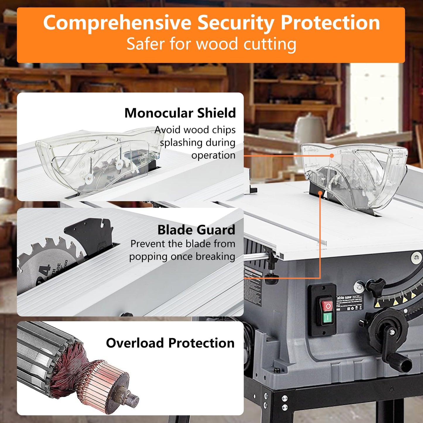 Table Saw 10 Inch, 5000RPM Powerful Tablesaw With Stand & Protective Cover, 90°Cross Cut & 0-45°Bevel Cut, Jobsite Table Saw Adjustable Depth, for Woodworking, Metal, Plastic - WoodArtSupply