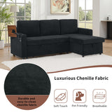 KCGKCG Sleeper Sofa Bed, 85" Pull Out Couch Bed with Reversible Storage Chaise for Living Room, L Shaped Sleeper Sofa with Retractable Table, Charging Station, Cup Holder & LED Lighting, Black KCGKCG