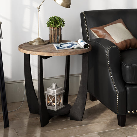COZAYH Rustic Farmhouse End Table with Storage Shelf, French Country Accent Side Table for Family, Dinning or Living Room, Small Spaces, Modern, Round COZAYH