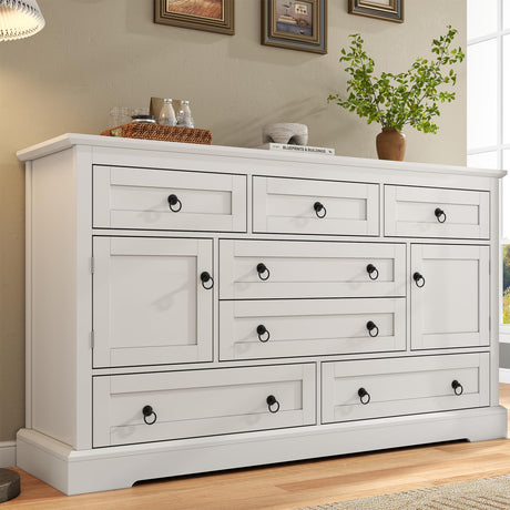 Gyfimoie Farmhouse 7 Drawer Dresser for Bedroom, 52 Inch White Chest of Drawer Dresser with Doors, Storage Dressers Organizer Cabinet for Bedroom, Living Room and Hallway Gyfimoie