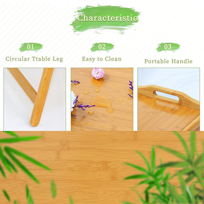 2 Pack Bed Tray Table Breakfast Trays Serving Bamboo Laptap with Floding Legs Handles and Phone Holders