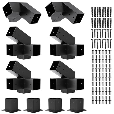 Pergola Kit, 30° Slanted Roof Pergola Bracket Set, Roof Wall Mount Extension Bracket Kit,4" x 4" (Actual: 3.5x3.5 Inch) Powder-Coated Pergola Hardware for Porch,Gazebo, Backyard(10pcs) FMhotu