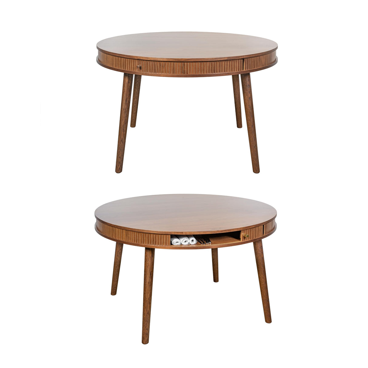 WERMO 47'' Round Dining Table for 4 People - Pre Assembled Round Kitchen Table with 2 Hidden Storages. Modern Dining Table, Round Wood Dining Table, Circle Dining Table, Modern Round Table (Walnut) WERMO