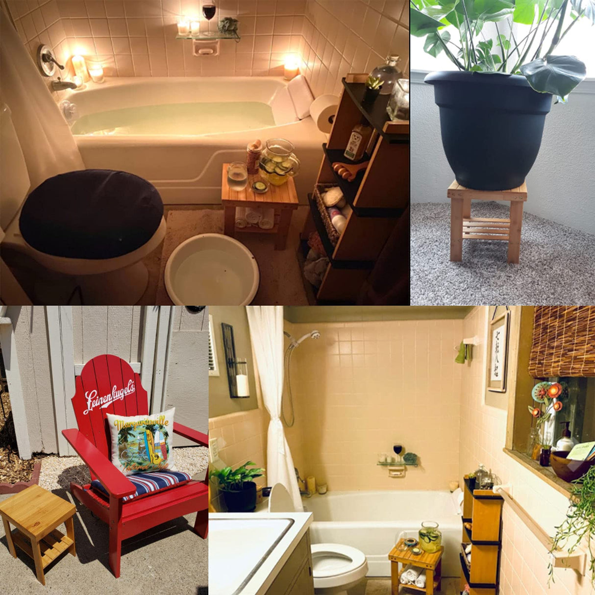 ASelected Bamboo Shower Stool Small 13 Inch Wood Shower Bench Waterproof Wooden Foot Stool with Storage Shelf for Small Spaces Bathroom Bedside Inside Shower Entryway Shoe Spa Bench ASelected