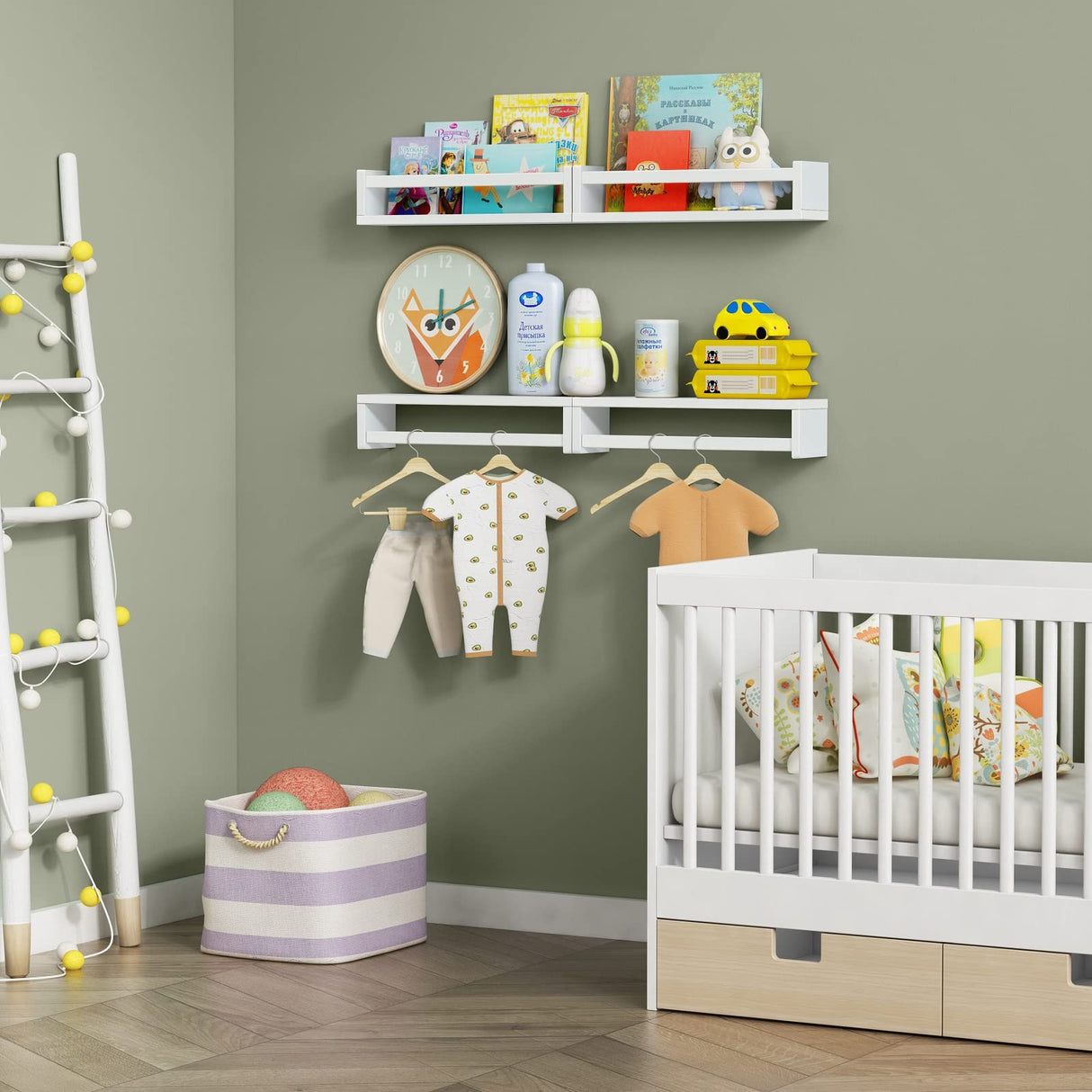 Forbena Floating Nursery Book Shelves for Wall Set of 4, White Wall Bookshelf for Kids Room, Small Wood Book Shelf Wall Mounted for Baby Teen Boys Girls Bedoom Bathroom Toy and Decor Storage Forbena